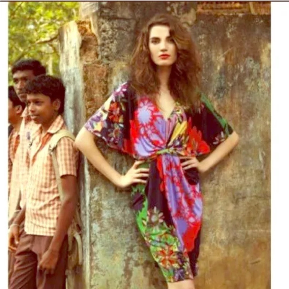 Anthropologie Floral Wrap Dress in Black, Red, Purple, Green